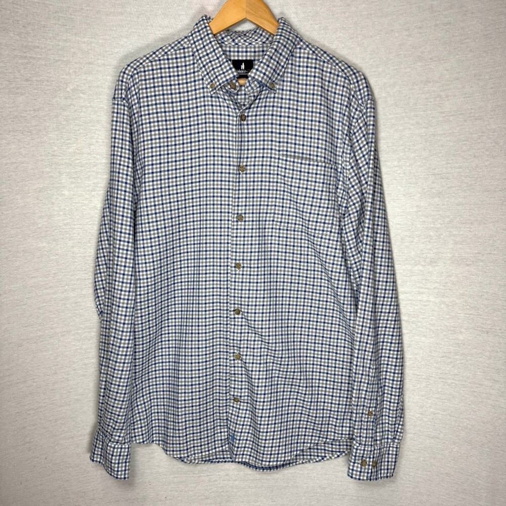 Johnnie-O Gray and Blue Checked Long Sleeve Blue Grey Plaid Men's sz medium
